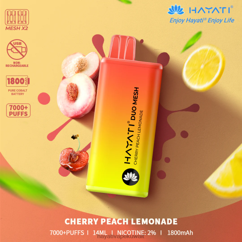 Hayati flavours Kuwait - Hayati Duo Mesh يمكن التخلص منه عصير الليمون والخوخ والكرز DFR47T168