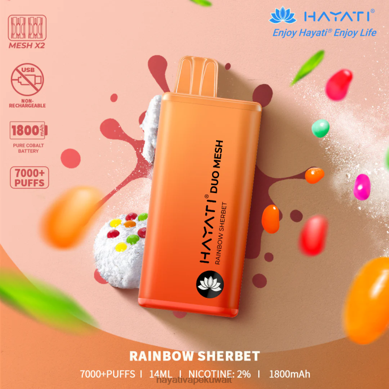 Hayati vape review - Hayati Duo Mesh يمكن التخلص منه شربات قوس قزح DFR47T177