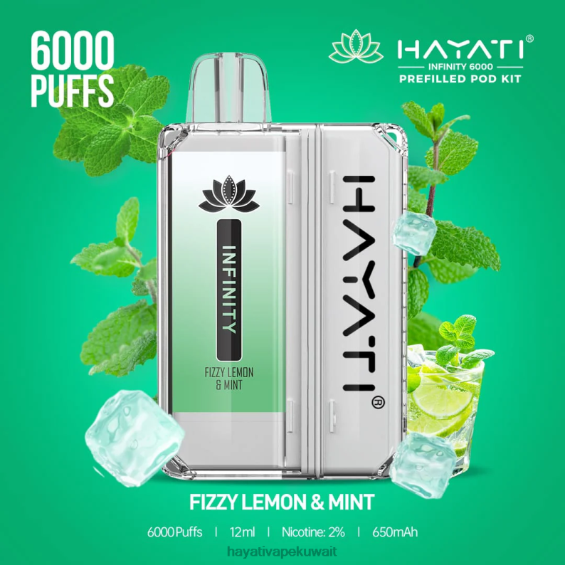 Hayati vape review - Hayati Infinity 6000 مجموعة جراب ليمون ونعناع غازي DFR47T147