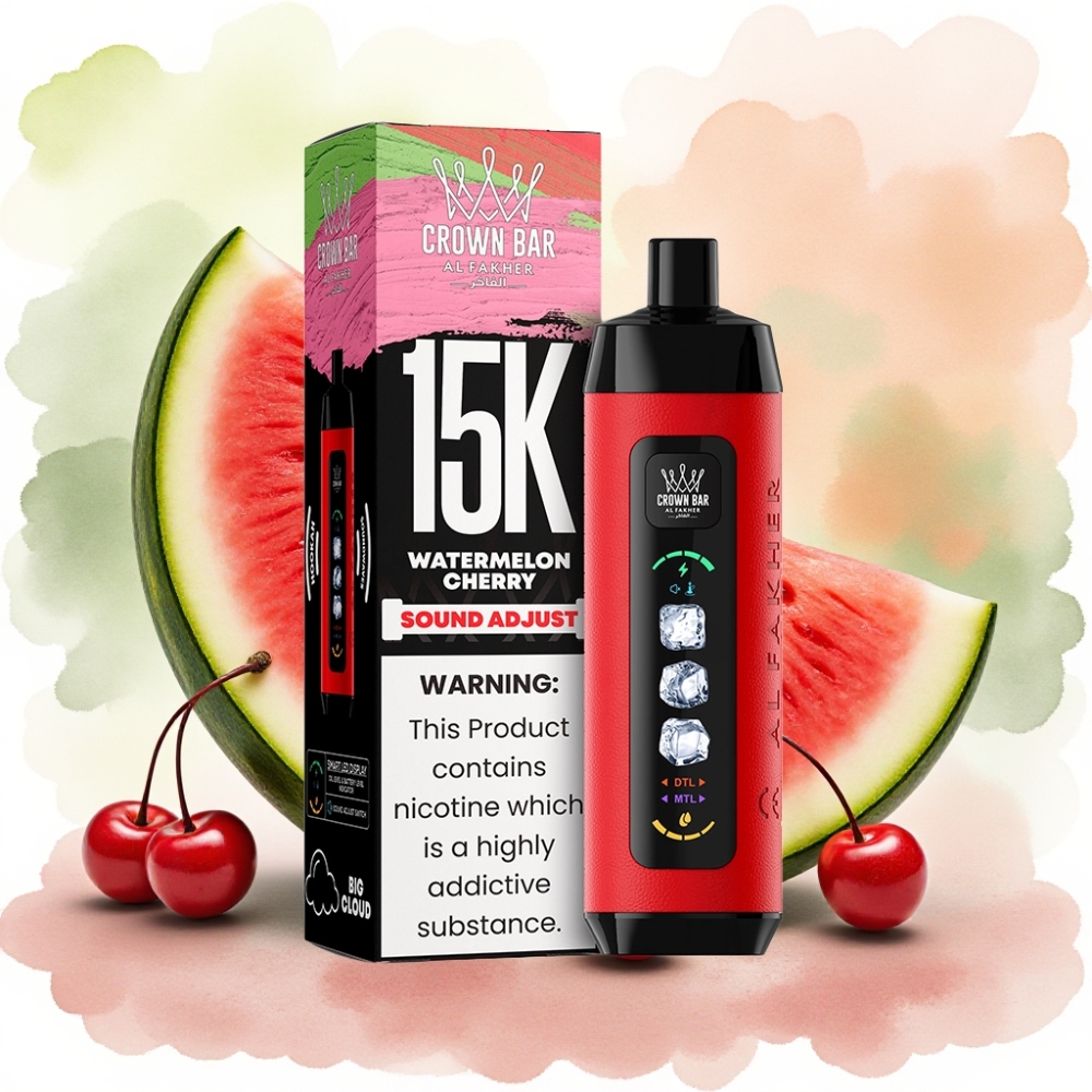 Al Fakher 15k Ice Adjust Clouds جهاز يعبأ لمرة واحدة 15000 نفخة بطارية 850mAh بنكهة البطيخ والكرز