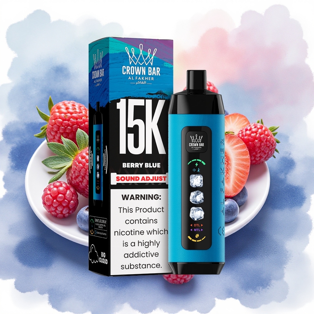 Al Fakher 15k Ice Adjust Clouds جهاز قابل للتصرف - 15000 نفخة - شاشة LED - 22 مل - توت أزرق