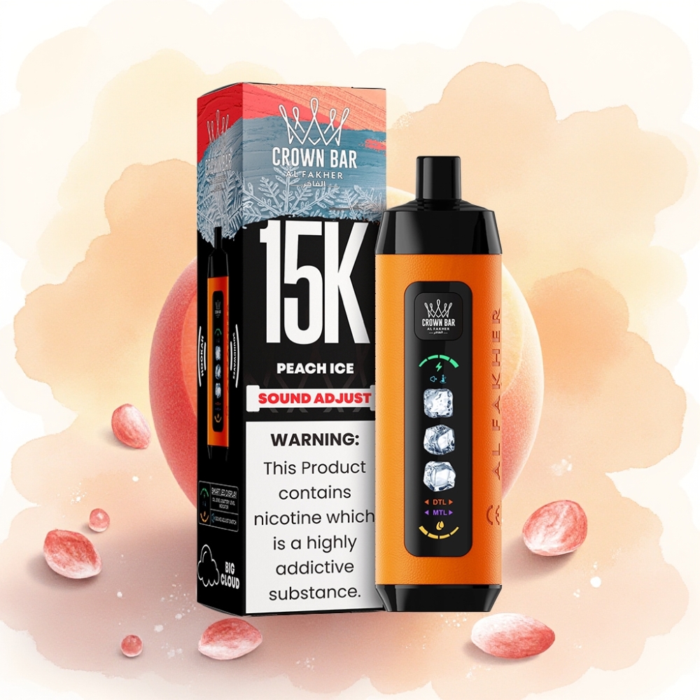 Al Fakher 15k Ice Adjust Clouds خوخ مثلج شيشة إلكترونية 15000 نفخة شاشة LED