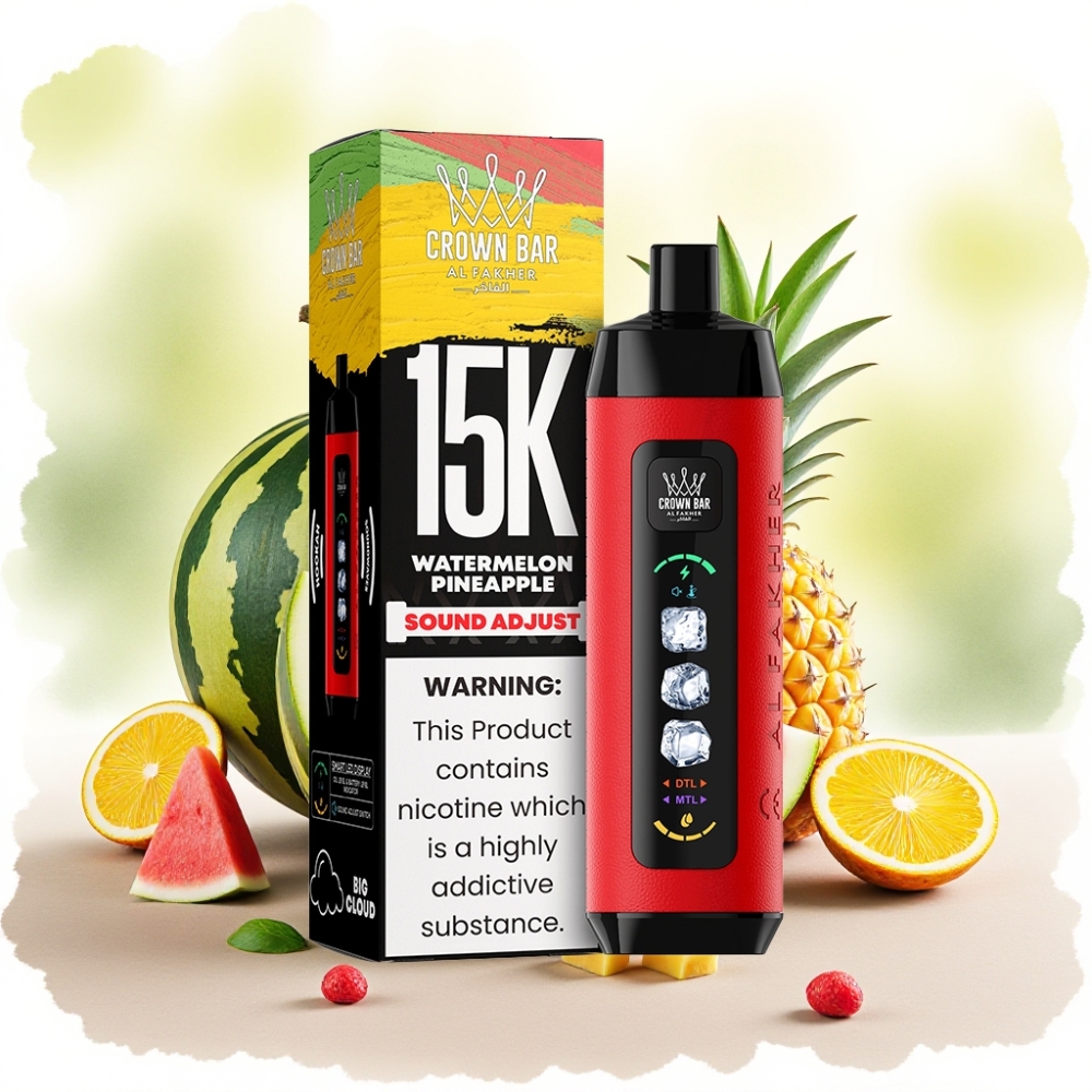 Al Fakher 15k Ice Adjust Clouds جهاز قابل للتصريف بنكهة البطيخ والأناناس بشاشة LED وسعة 22 مل