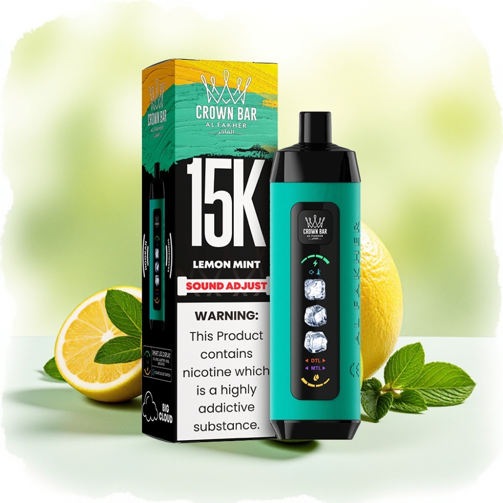 Al Fakher 15k Ice Adjust Clouds جهاز قابل للتصرف بنكهة الليمون بالنعناع بشاشة LED وسعة 22مل