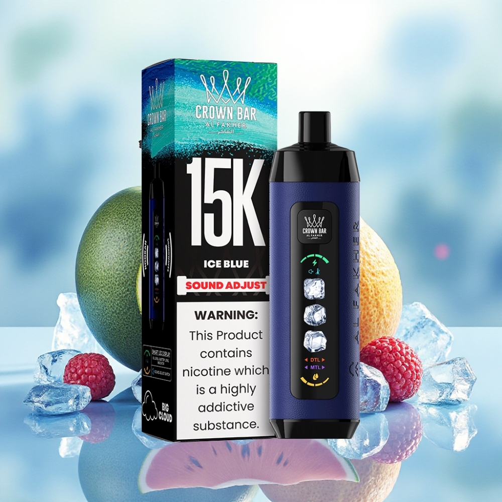 Al Fakher 15k Ice Adjust Clouds جهاز معطر بالنعناع الأزرق الجليدي بشاشة LED وسعة 22 مل