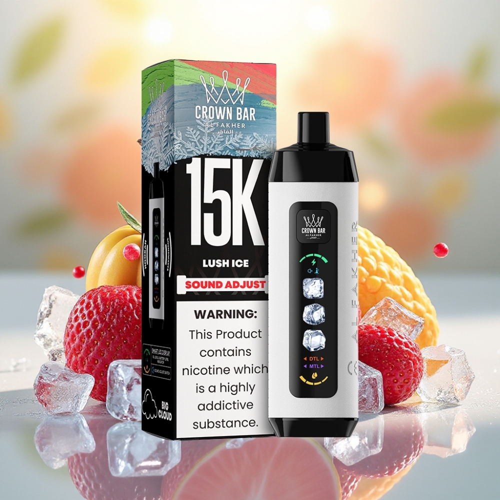 Al Fakher 15k Ice Adjust Clouds جهاز قابل للتصرف بنكهة لوش آيس بشاشة LED وسعة 22مل