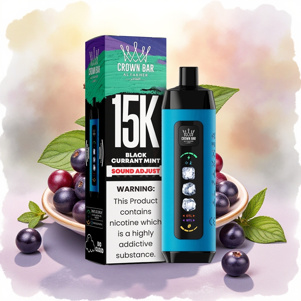 Al Fakher 15k Ice Adjust Clouds جهاز يعبأ لمرة واحدة نعناع الكشمش الأسود بشاشة LED وبطارية 850mAh