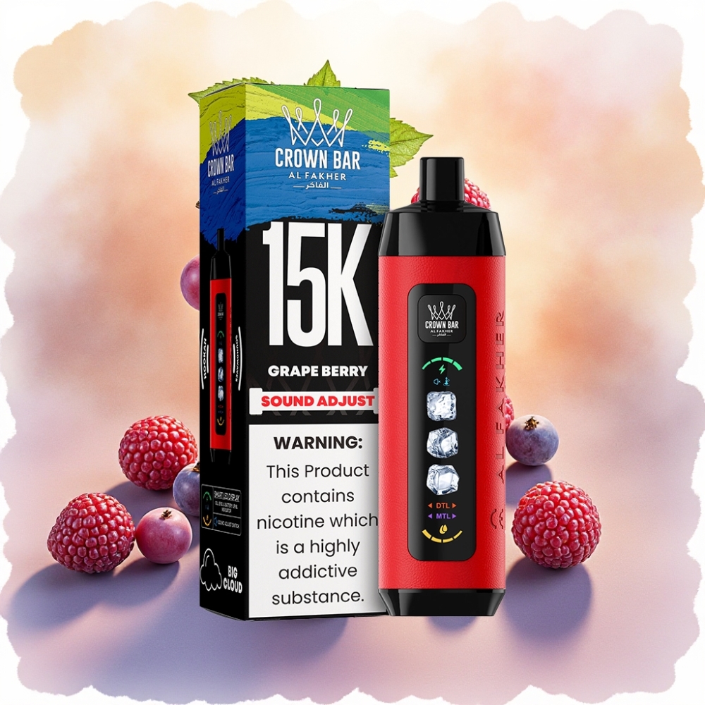 Al Fakher 15k Ice Adjust Clouds جهاز قابل للتخلص منه بشاشة LED وعيار سحاب ونكهة عنب توتي