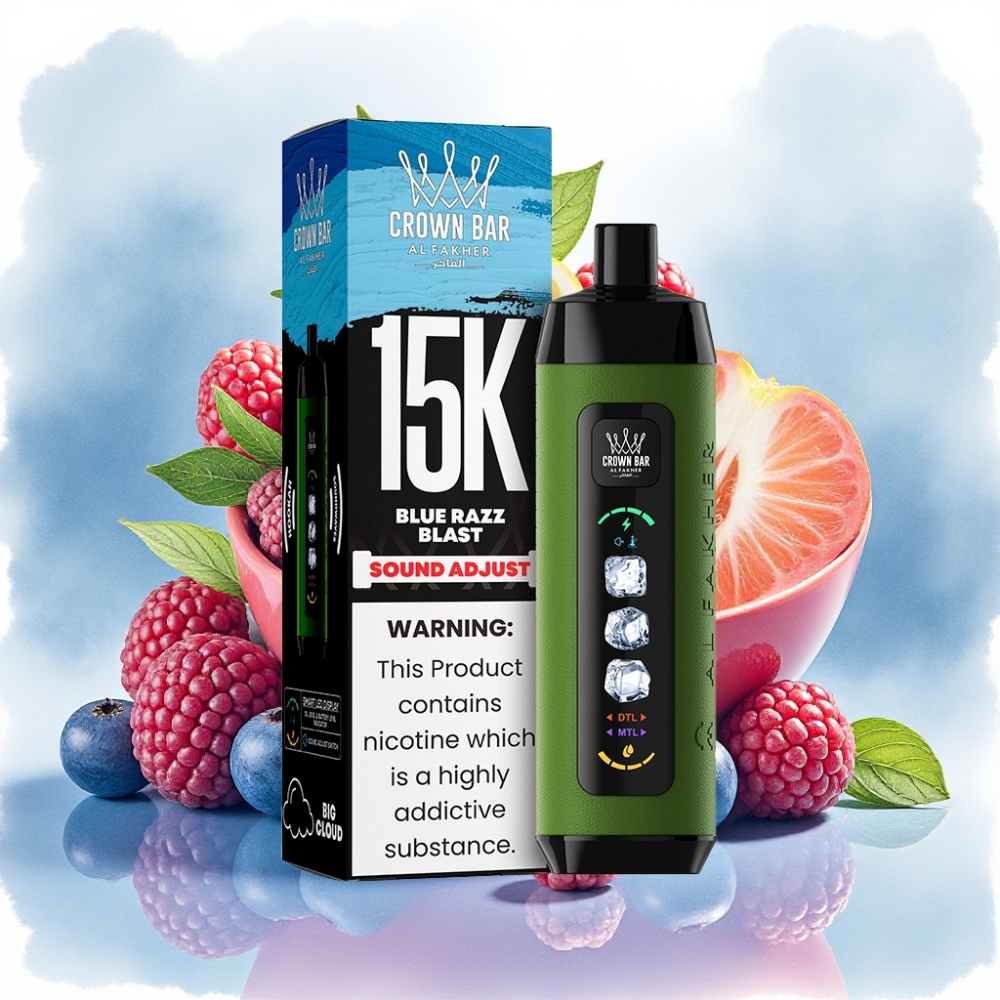 Al Fakher 15k Ice Adjust Clouds جهاز قابل للتصريف بشاشة LED ونوع ملف شبكي بنكهة توت أزرق