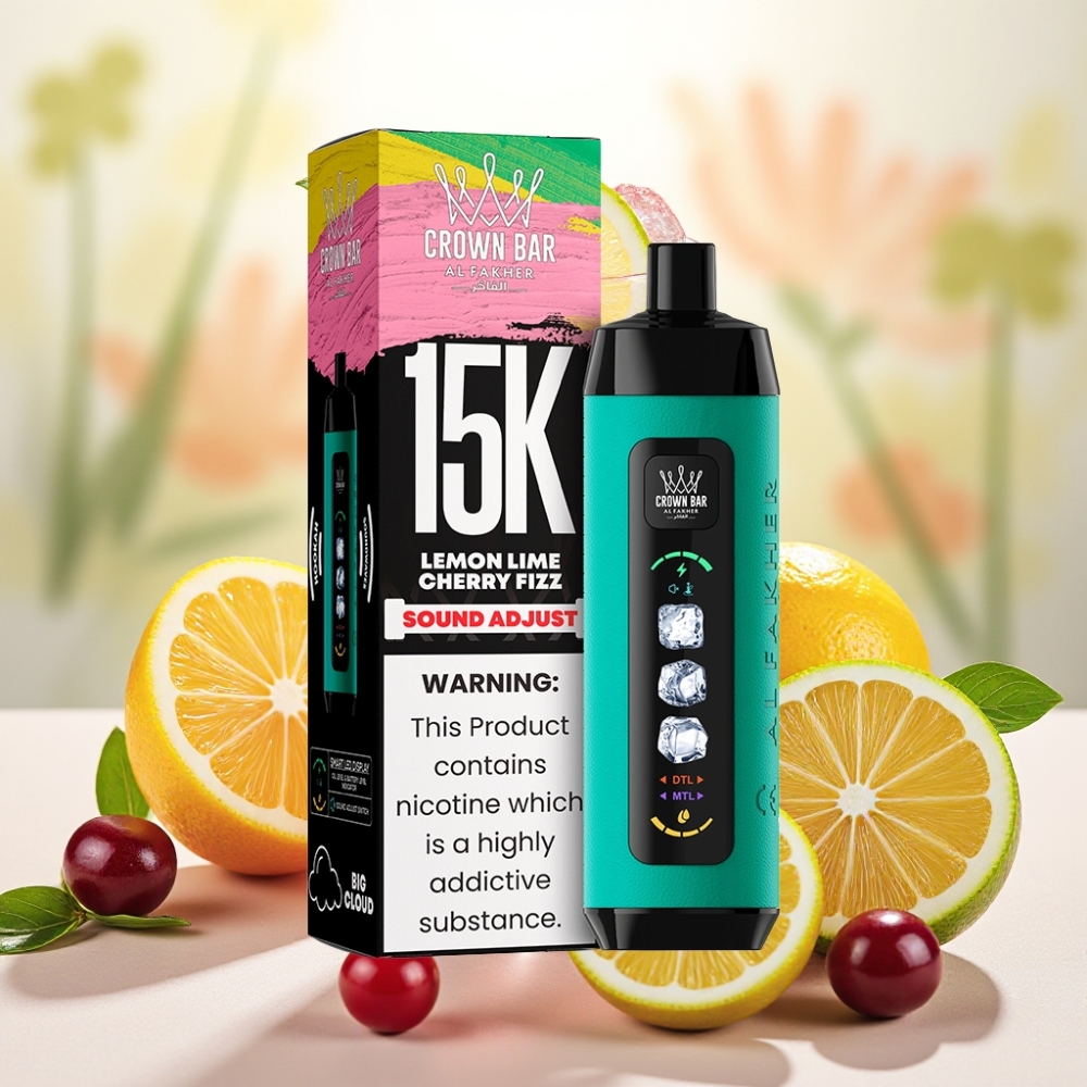 Al Fakher 15k Ice Adjust Clouds جهاز قابل للتصريف بشاشة LED ونكهة ليمون لايم كرز فايز