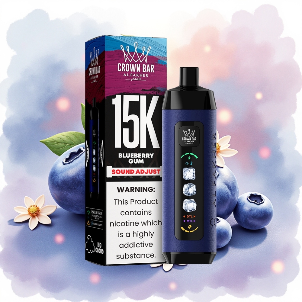 Al Fakher 15k Ice Adjust Clouds جهاز يعمل لمرة واحدة بنكهة العلكة بالتوت الأزرق وشاشة LED