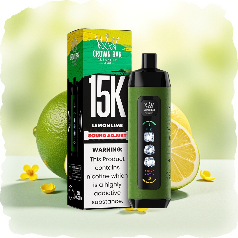 Al Fakher 15k Ice Adjust Clouds جهاز قابل للتخلص بشاشة LED وعمر طويل بنكهة الليمون واللايم