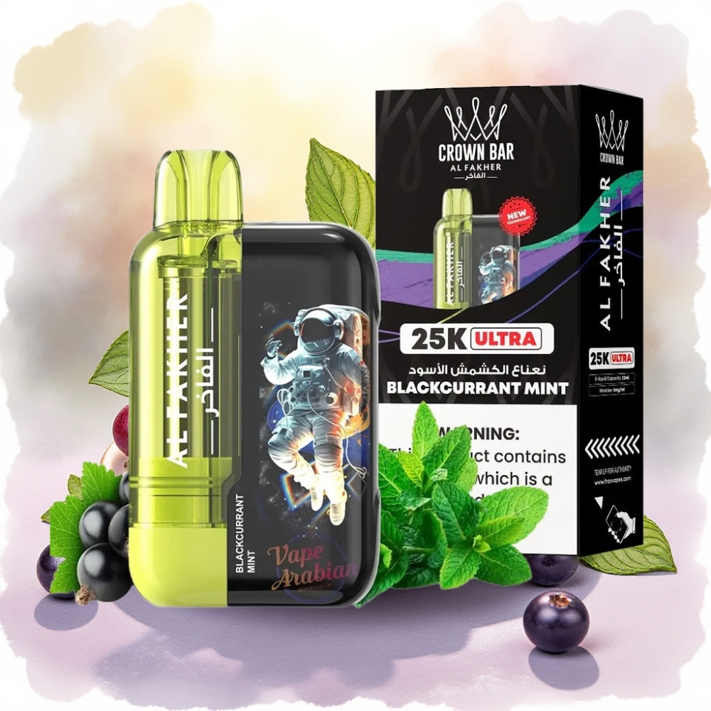 Al Fakher Crown Bar Ultra 25K 22ml 50mg Blackcurrant Mint فيب قابل للتصريف