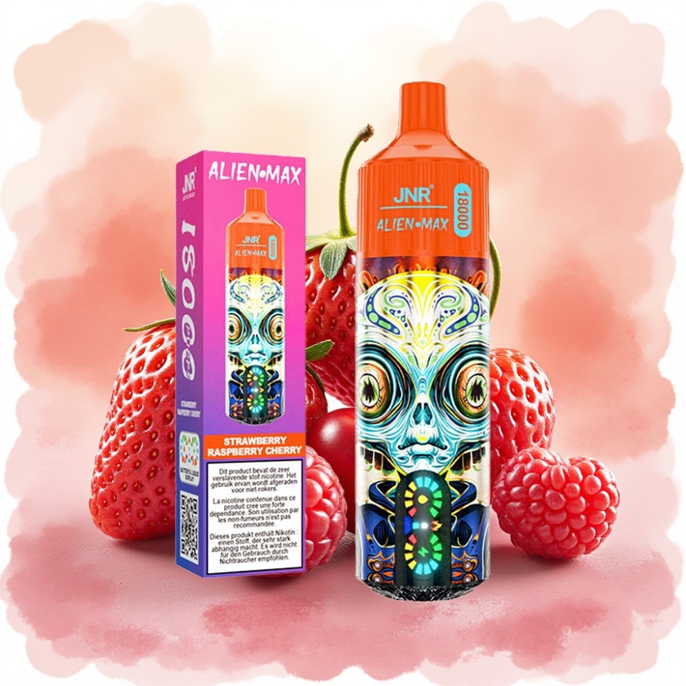 JNR Alien Max 18000 نَفَثات شاشة LED ذكية ونواة مزدوجة وفراولة توت كرز
