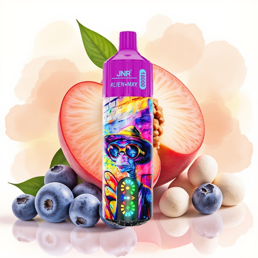 JNR Alien Max 18000 نفخة شاشة LED ذكية ونكهة خوخ توت أزرق حلوى