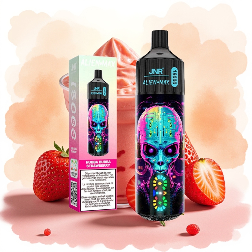 JNR Alien Max 18000 نفخة شاشة LED ذكية ونكهة فراولة هوبا بوبا