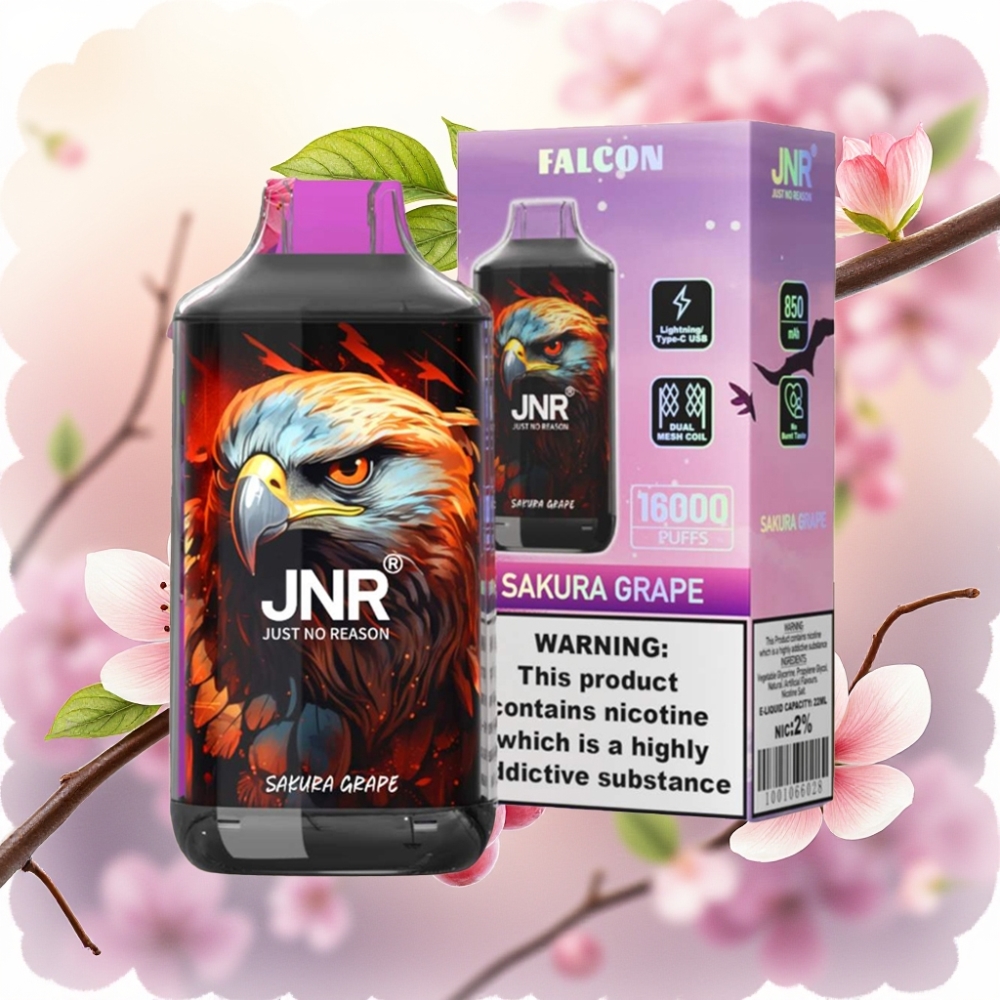 JNR Falcon 16000 Puffs نوع سي جامدة بطارية 850 ملي أمبير ساكورا عنب