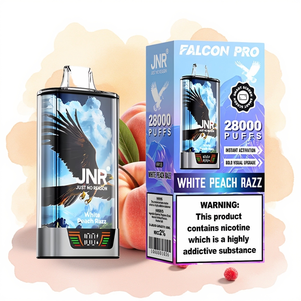 JNR Falcon Pro 28000 بخوخ أبيض وتوت أحمر 30مل 950مللي أمبير شاشة ذكية