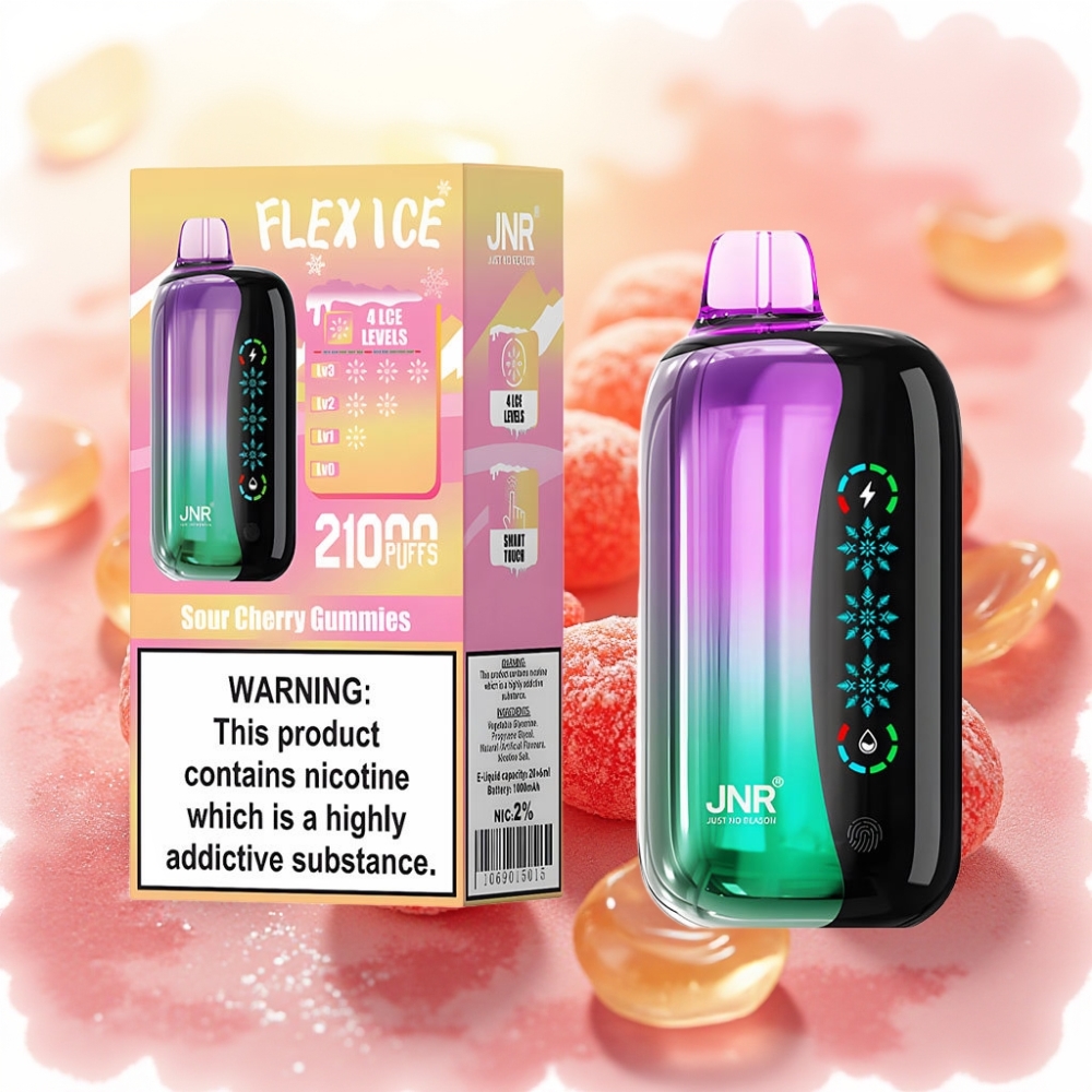 JNR Flex Ice 21000 نفخة شيشة الكرز الحامض مع شاشة لمس وسعة بطارية 1000 مللي أمبير