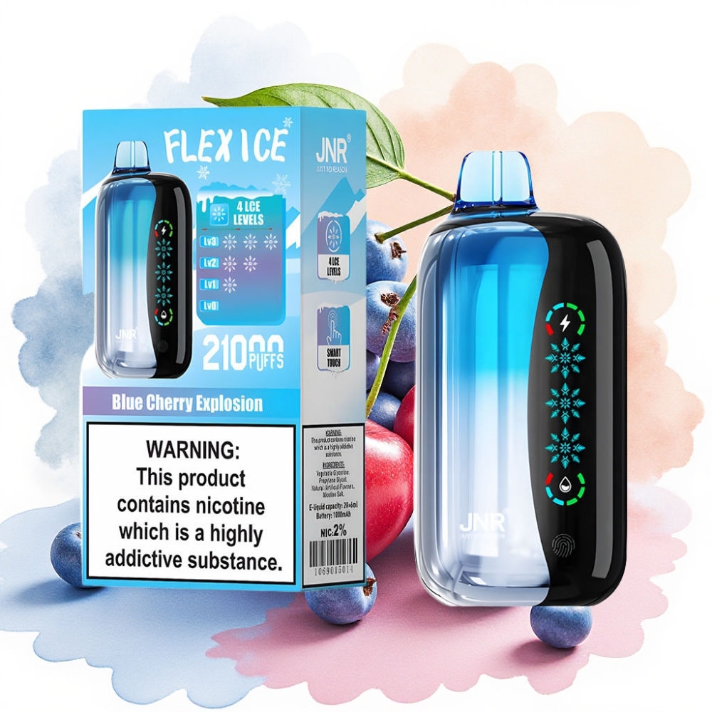 JNR Flex Ice 21000 نفخة شيشة إلكترونية نكهة انفجار الكرز الأزرق شاشة لمس شريحة مزدوجة