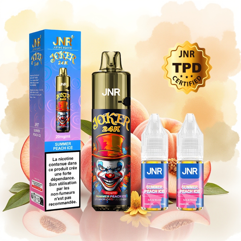JNR Joker 24K Puffs جهاز تبخير 10مل مع بطارية 800 مللي أمبير ونكهة خوخ صيفي مثلج