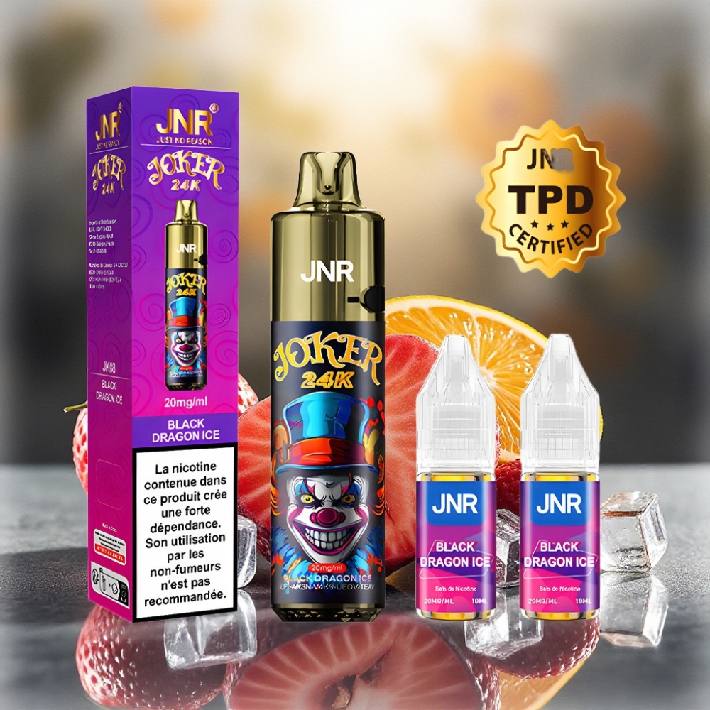 JNR Joker 24K Puffs سجارة إلكترونية 2+10مل تعبئة جانبية تنين أسود جليدي
