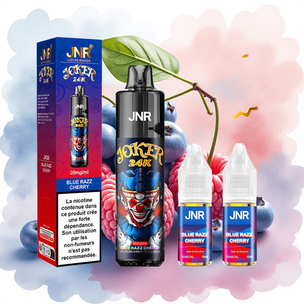 JNR Joker 24K Puffs 2+10ml قابل لإعادة التعبئة نكهة التوت الأزرق والكرز