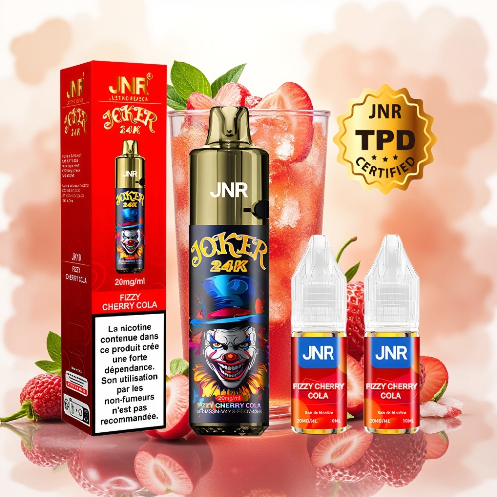 JNR Joker 24K Puffs 2+10ml Refillable Pod جهاز فيب قابل لإعادة الملء بنكهة الكرز الغازي كولا