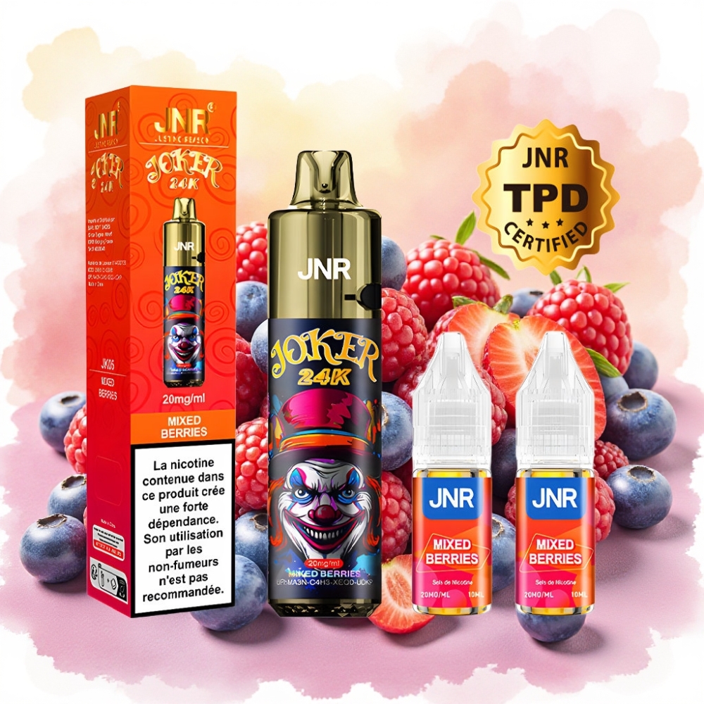 JNR Joker 24K Puffs سحابة إلكترونية قابلة لإعادة الملء بطارية 800mAh نكهة التوت المختلط