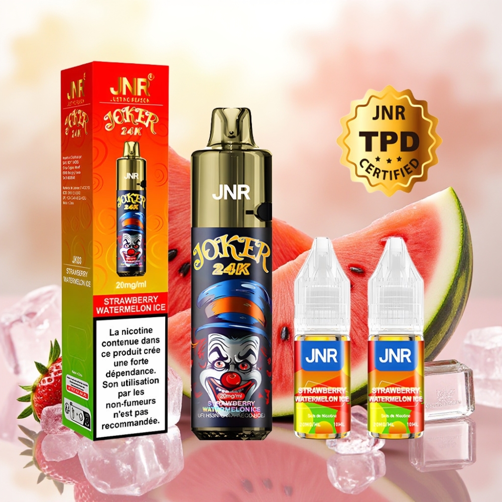 JNR Joker 24K Puffs شفاط قابل لإعادة الملء بطارية 800mAh فراولة بطيخ مثلج