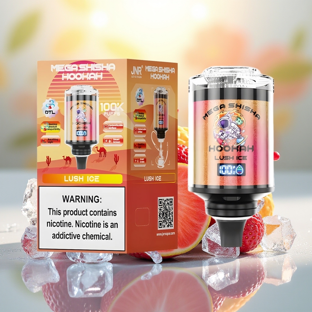 JNR Mega Shisha Hookah 100K شاشة ذكية سعة 60ml بنكهة لوش آيس