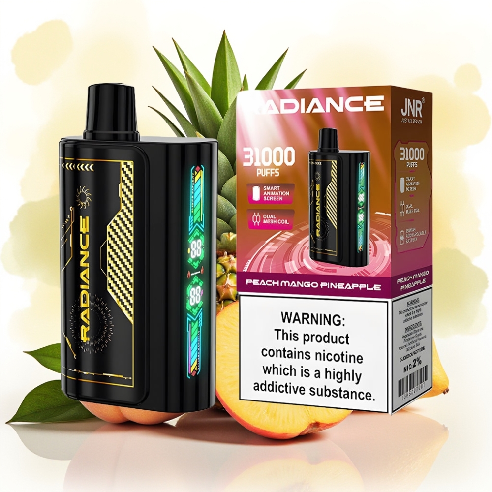 JNR Radiance 31000 نفخة شاشة ذكية بطارية قابلة للشحن بنكهة الخوخ والمانجو والأناناس