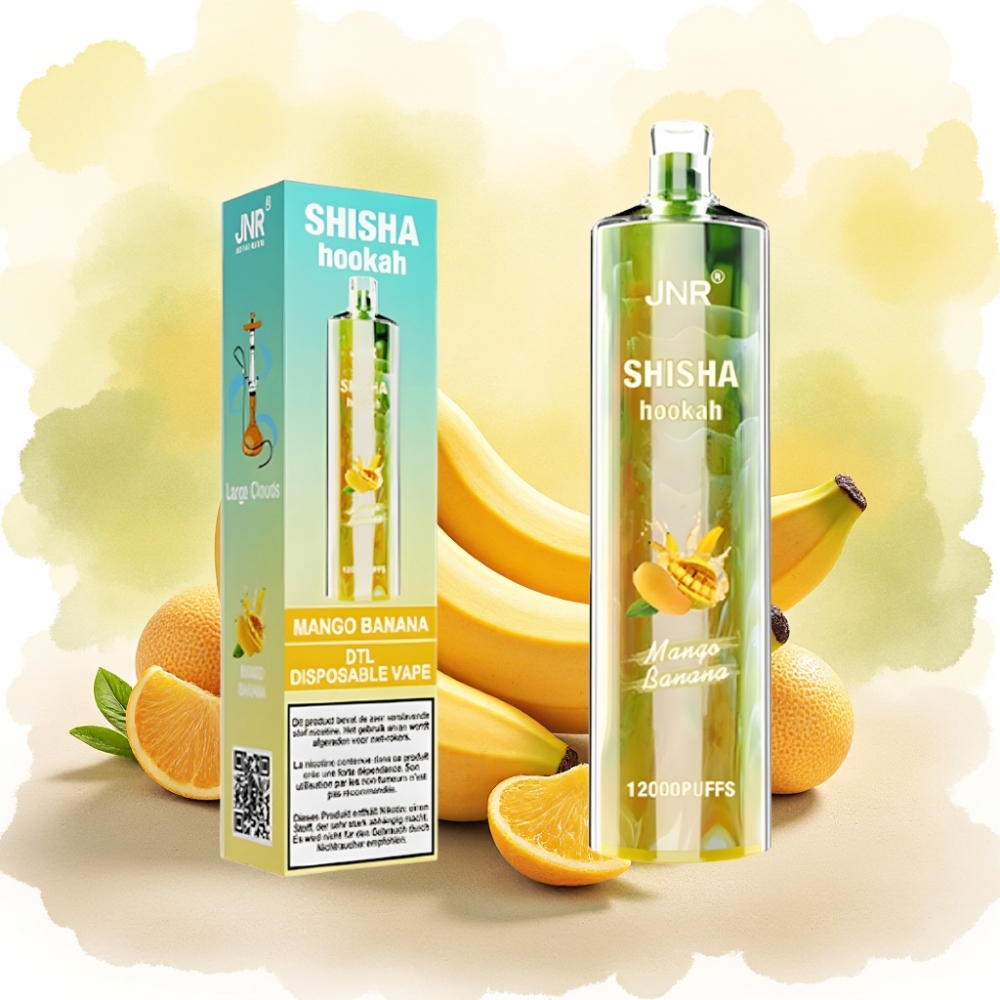 JNR Shisha Hookah 12000 نفخة بنكهة المانجو الموز – 750mAh بطارية – 24ml سعة