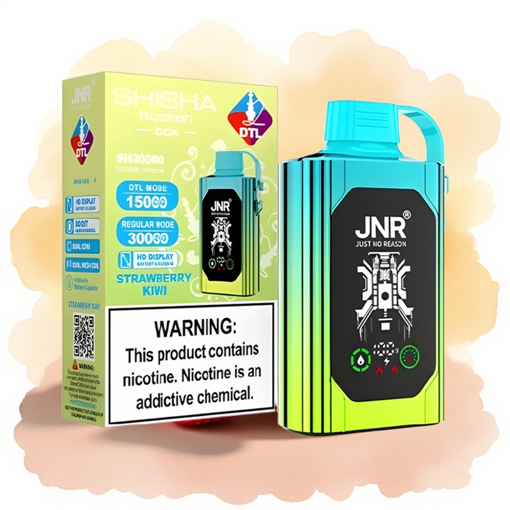 JNR Shisha Hookah Box 20500 نفخة - شاشة عالية الدقة - فراولة كيوي - 25مل - شبكة مزدوجة
