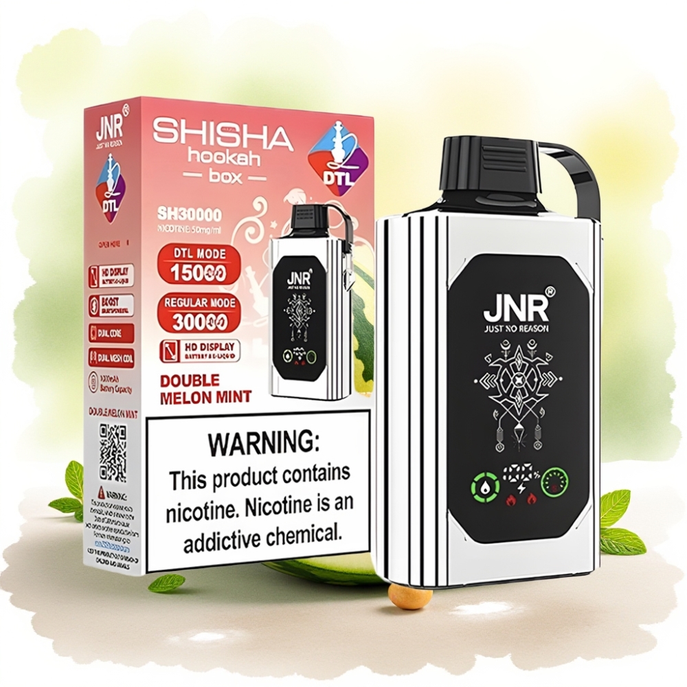 JNR Shisha Hookah Box 20500 نفخة شاشة HD بطارية 1000mAh بنكهة البطيخ المزدوج بالنعناع
