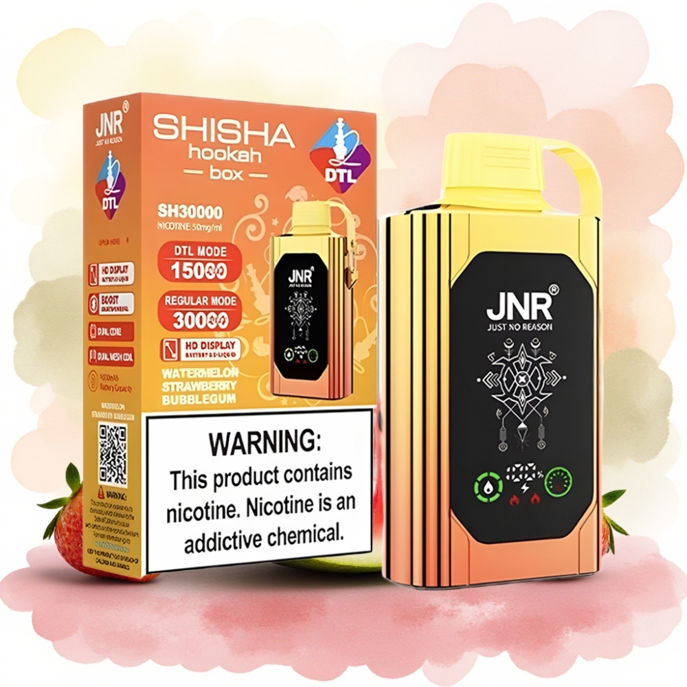 JNR Shisha Hookah Box 20500 نفخة شريكان بطيخ فراولة بنكهة علكة، شاشة HD، 25مل، 1000مللي أمبير