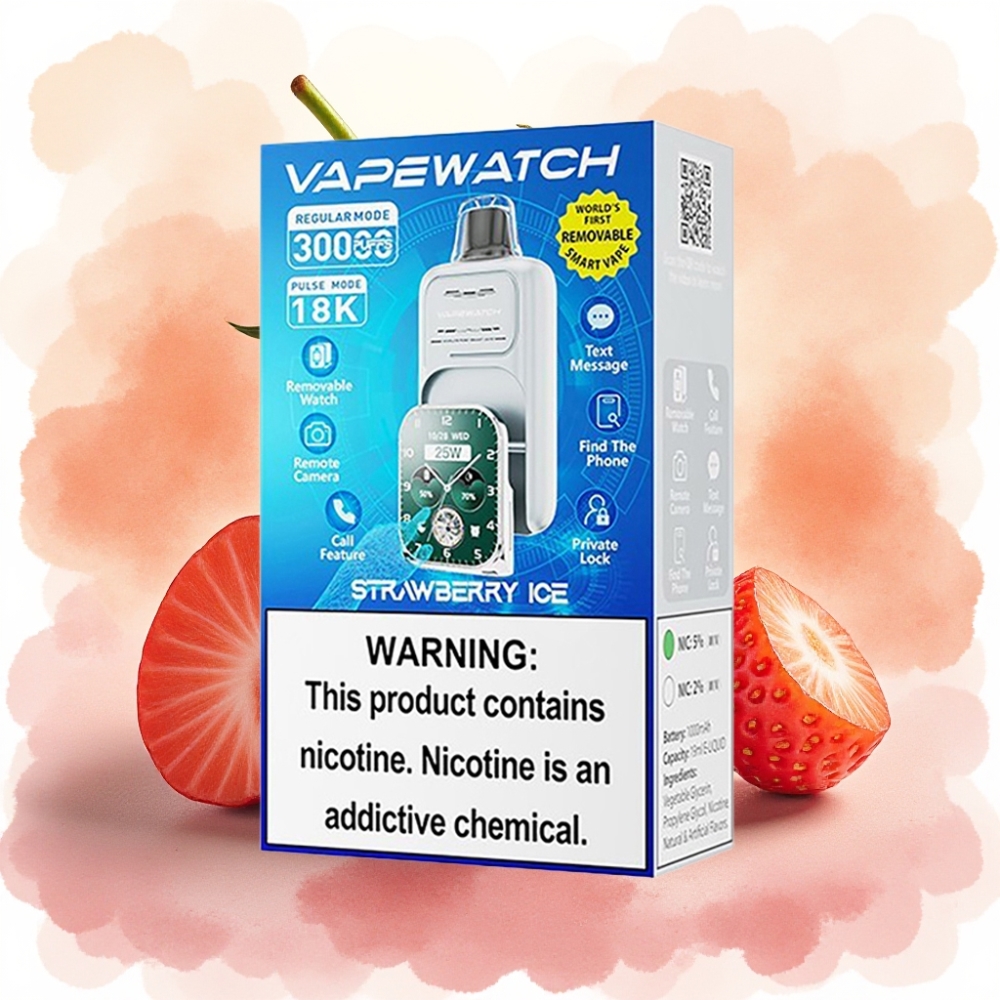 JNR VapeWatch 30000 نفخة فراولة مثلج سعة بطارية 1000 مللي أمبير شحن Type-C