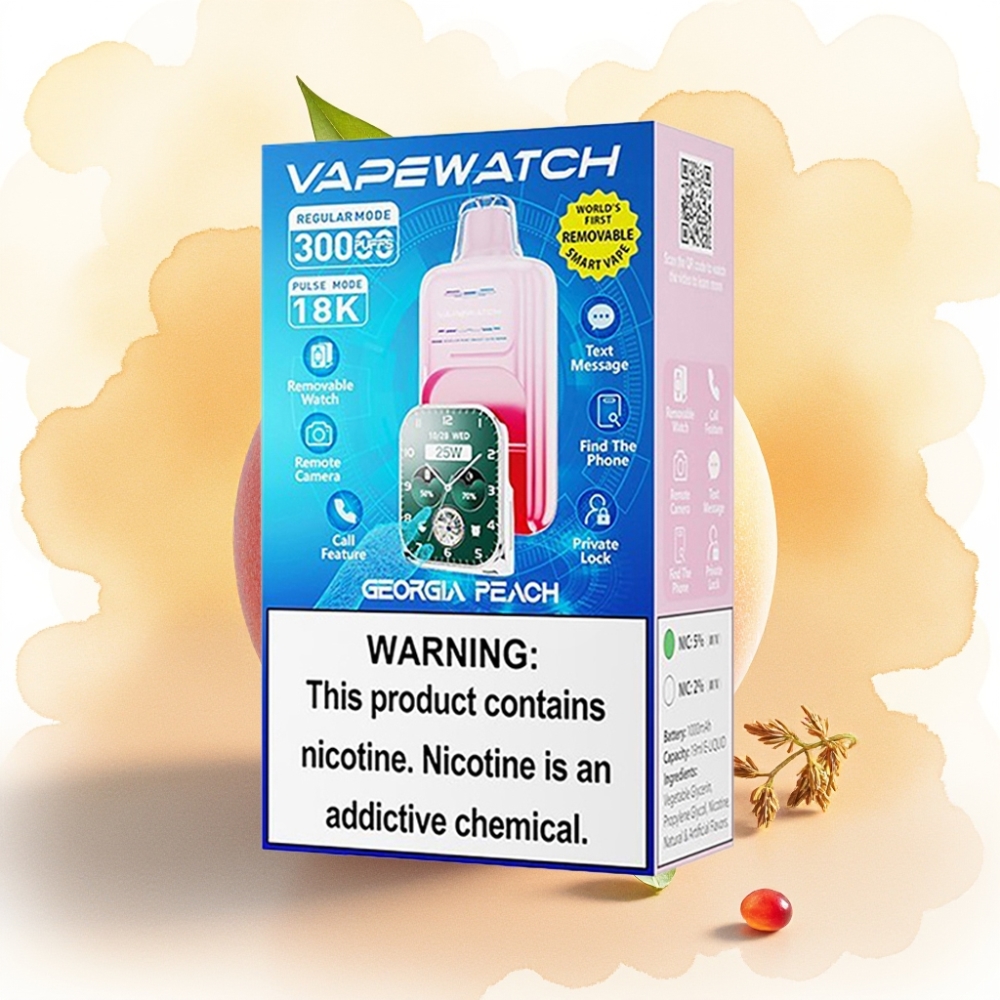 JNR VapeWatch 30000 نفخة بطارية 1000mAh سعة 19mL خوخ جورجيا