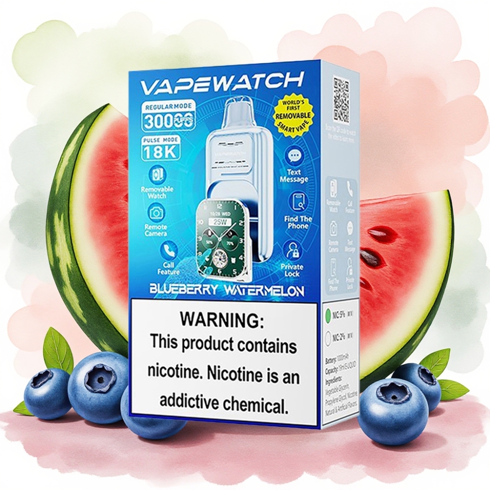 JNR VapeWatch 30000 نفخة بطارية 1000mAh نكهة البطيخ الأزرق