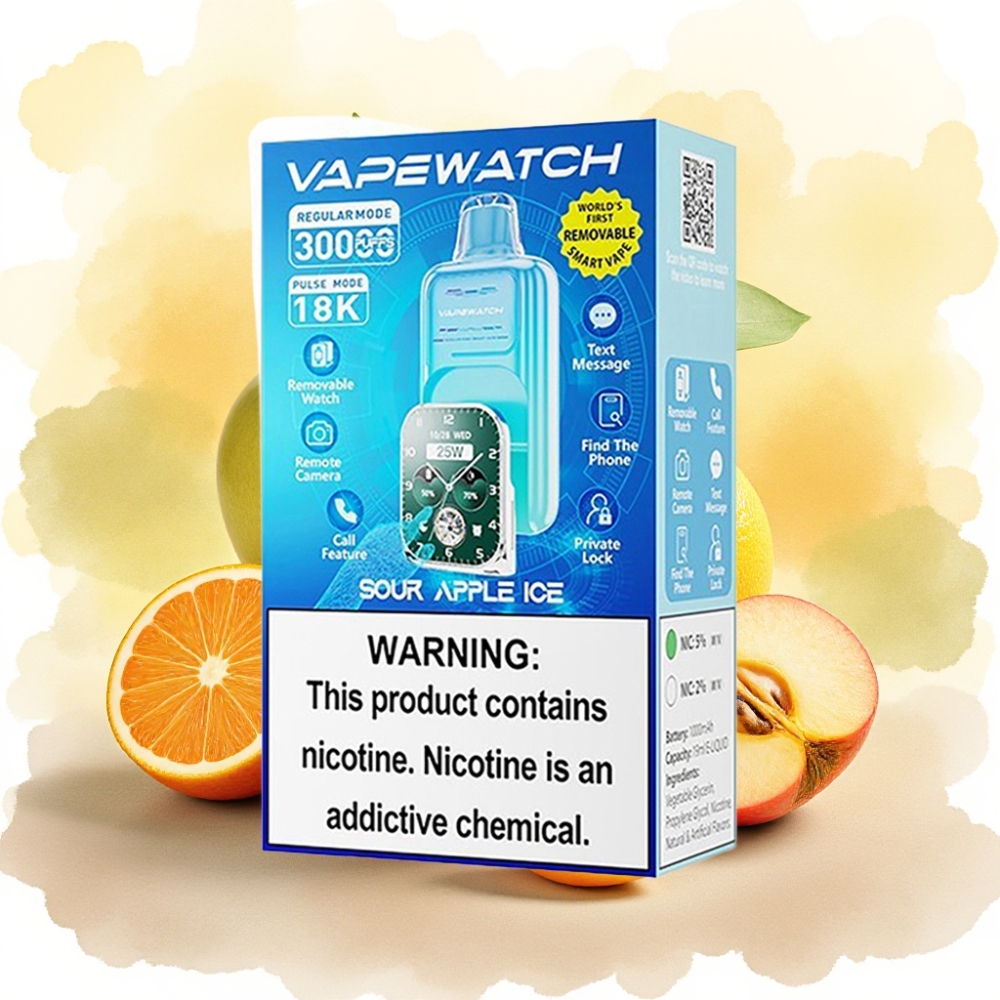 JNR VapeWatch 30000 نفخة بطارية 1000mAh نكهة تفاح حامض مثلج