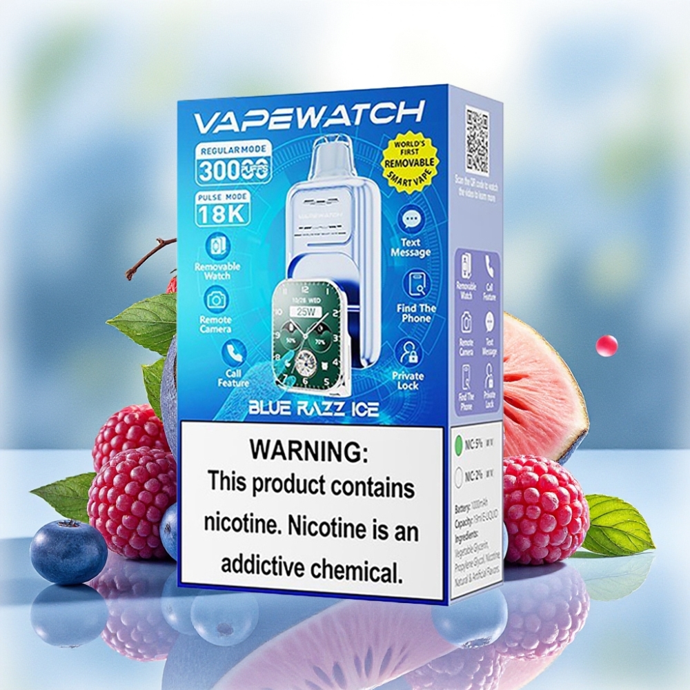 JNR VapeWatch 30000 نفخة سعة 19 مل بطارية 1000 مللي أمبير نكهة التوت الأزرق الجليدي
