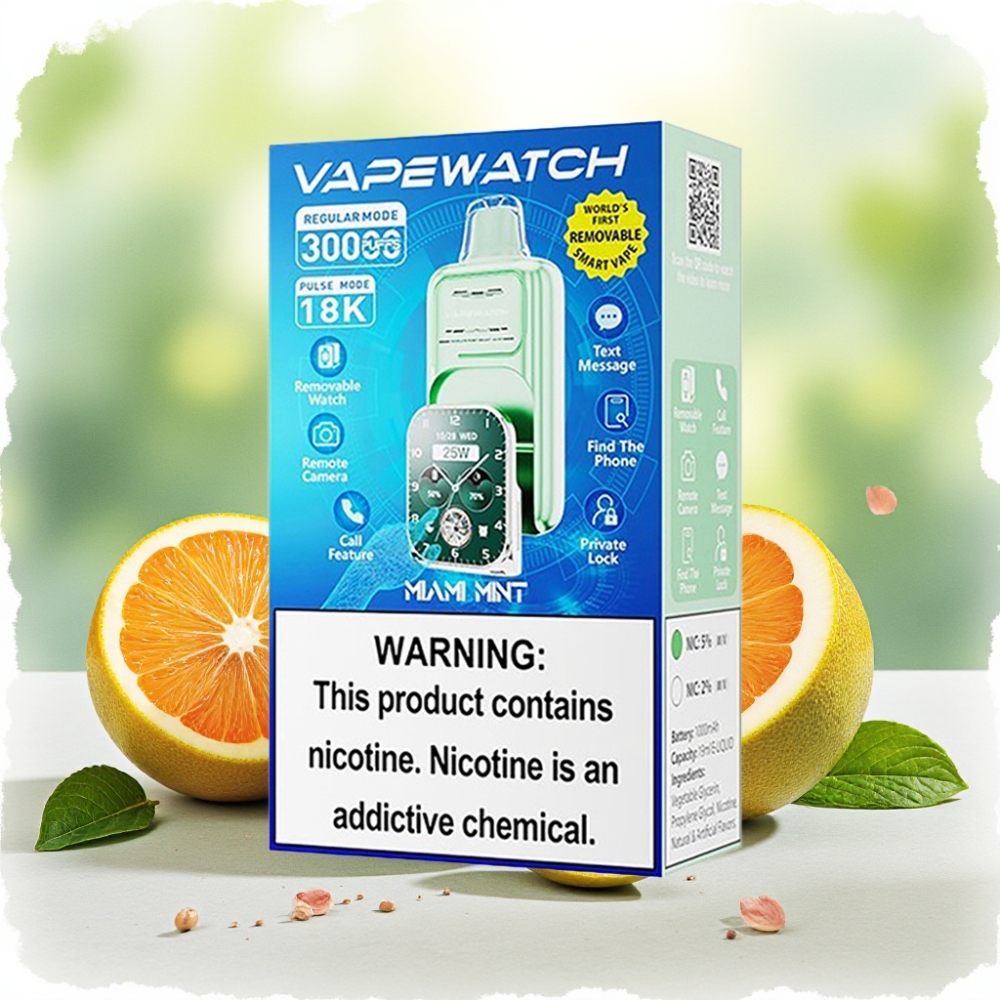 JNR VapeWatch 30000 نفخة سعة 19مل نيكوتين 5% نعناع ميامي