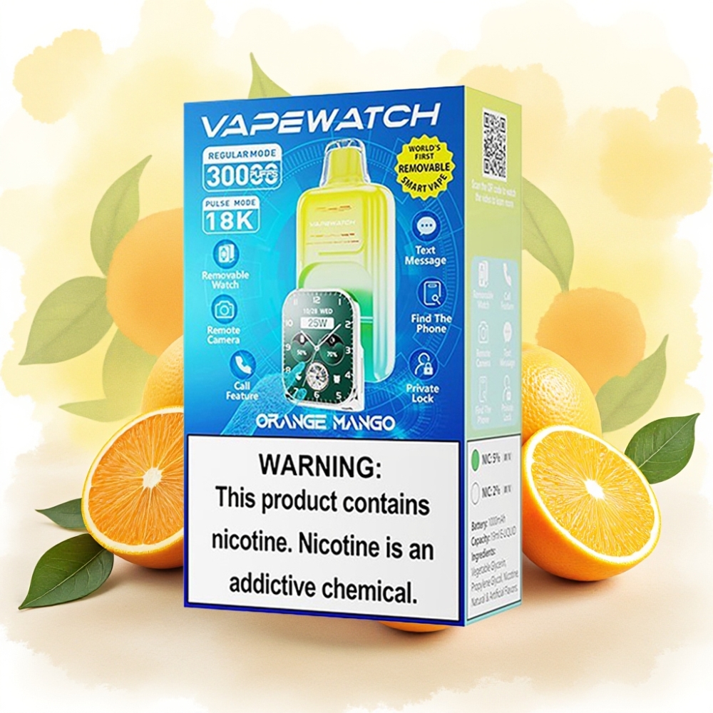 JNR VapeWatch عصير برتقال مانجو 30000 نفخة سعة 19 مل شحن نوع-C