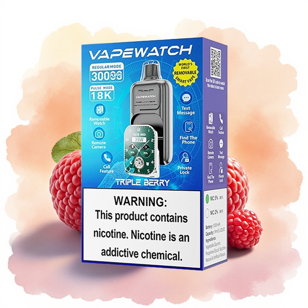 JNR VapeWatch 30000 نفخة بنكهة التوت الثلاثي وشاحن Type-C وسعة بطارية 1000mAh
