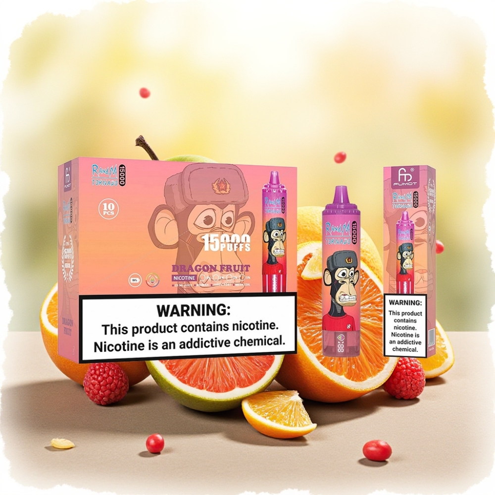 RandM Fumot Tornado 15000 Puffs فاكهة التنين 25ml شبكة 0.9 أوم شاشة LCD