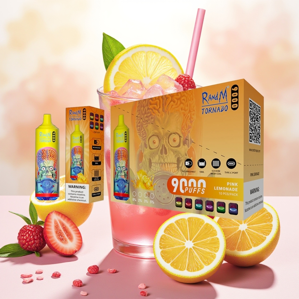 RandM Fumot Tornado 9000 Puffs 850mAh 18mL بنكهة الليمون الوردي