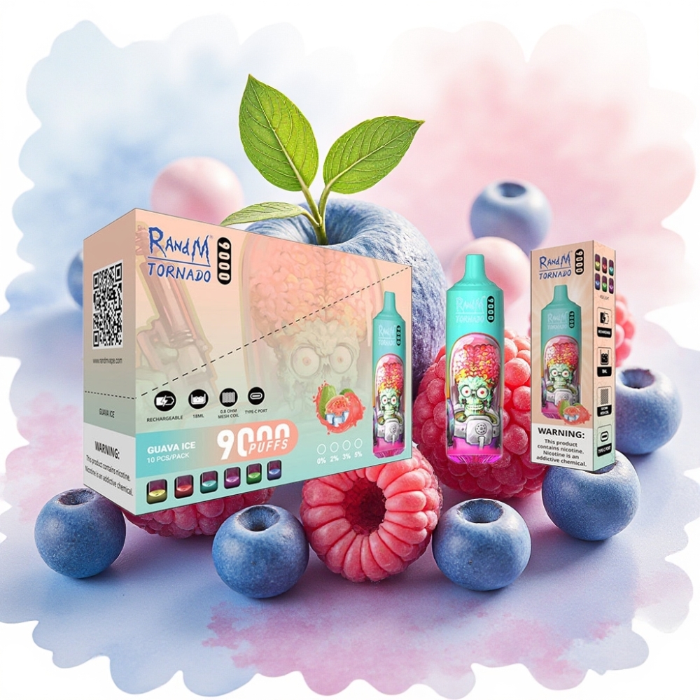 RandM Fumot Tornado 9000 Puffs شريط توت أزرق حامض بشاشة RGB وشاحن 850 ملي أمبير