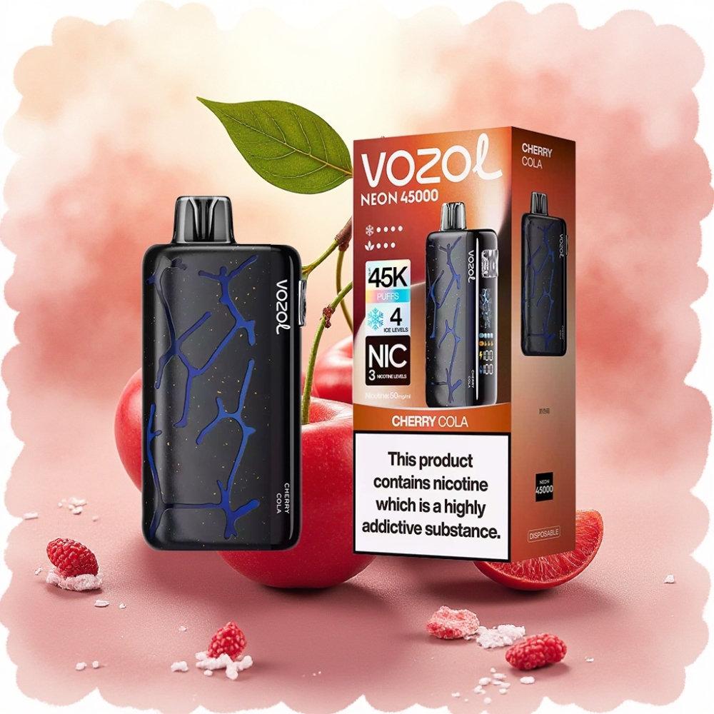 Vozol Neon 45000 نفخة سيجارة إلكترونية شيري كولا - 20مل، 800 مللي أمبير، 4 مستويات ثلج، 3 تدفقات هواء