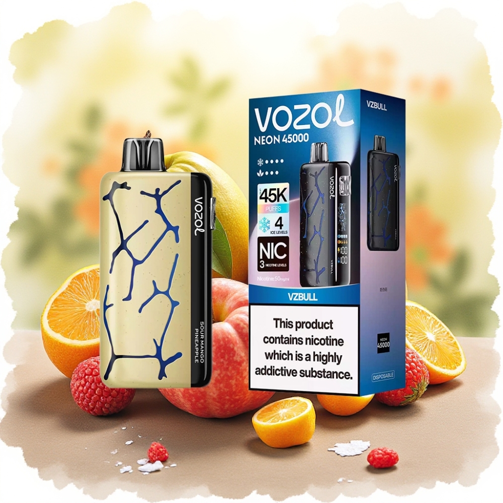 Vozol Neon 45000 نفخة سيجارة إلكترونية قابلة لإعادة الشحن ببطارية 800 مللي أمبير مع 20 مل من السائل ونيكوتين 50 مجم