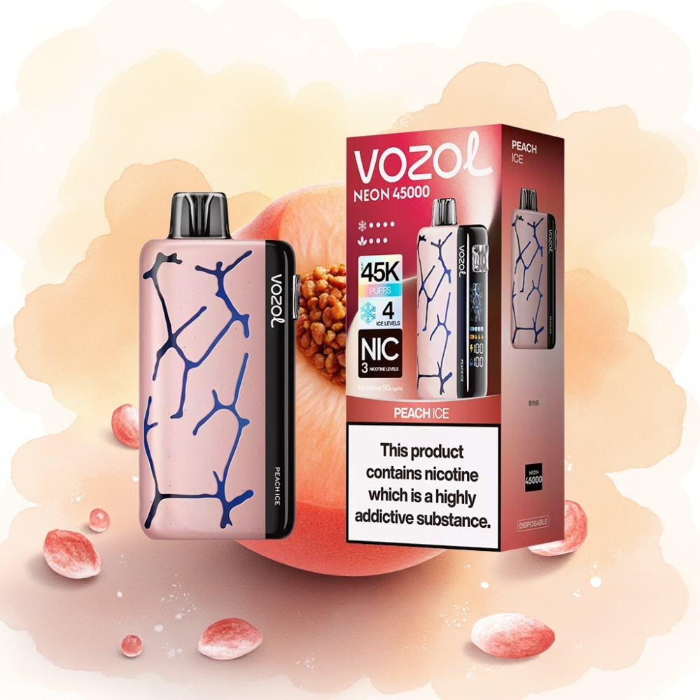 Vozol Neon 45000 نفخة سيجارة إلكترونية خوخ مثلج بشبكة معدنية وبطارية 800 مللي أمبير